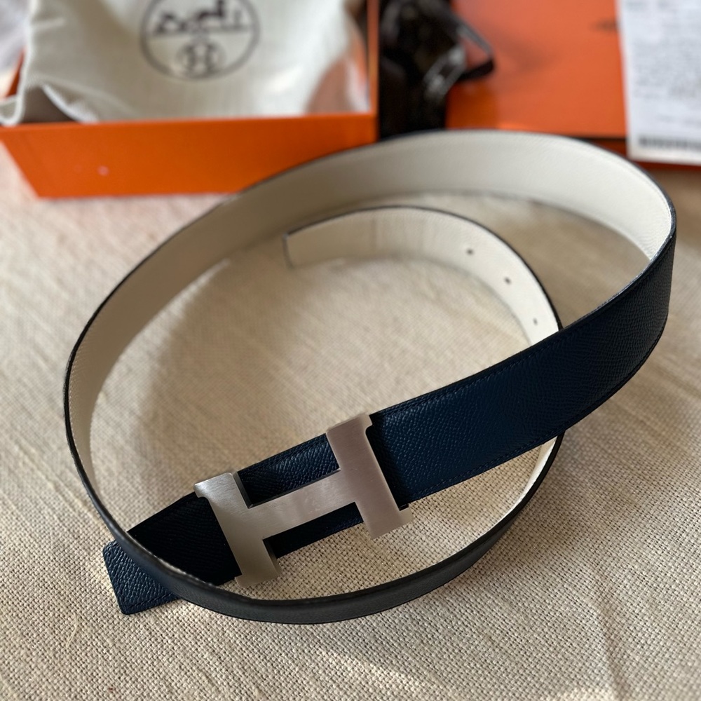 Men’s Hermes Navy & White Reversible Belt Size 95